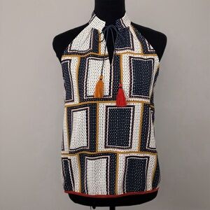 THML Geometric Design Tassel Tie Halter Top Size S